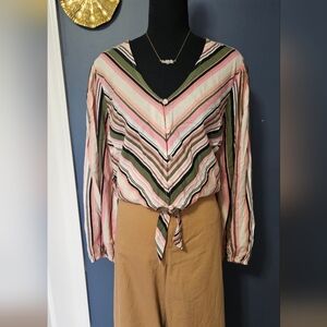 Lane Bryant Striped Tie Waist Top Plus Size 18W